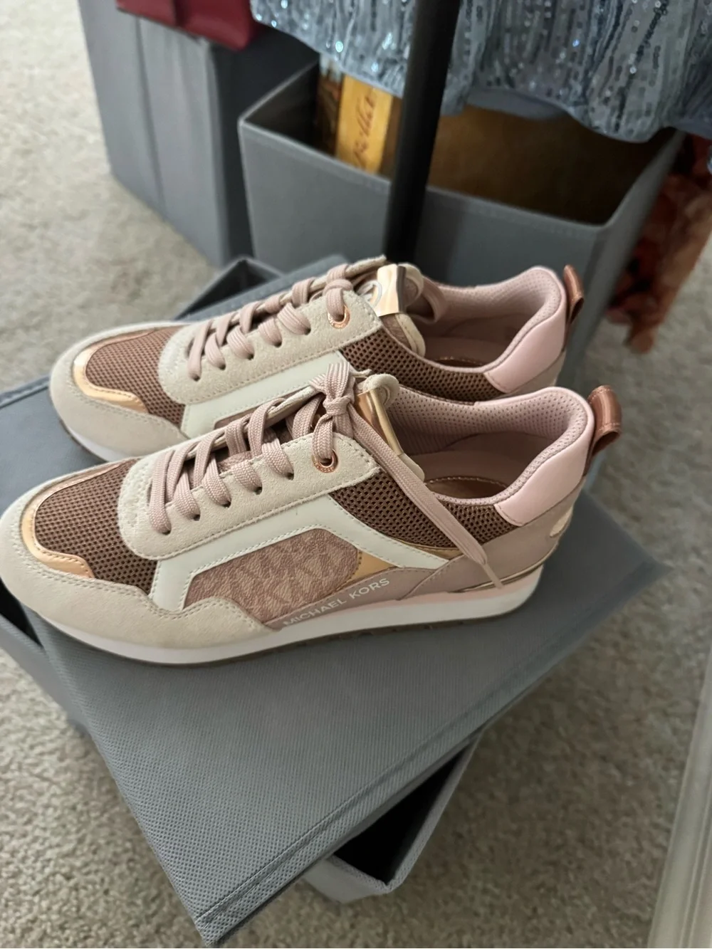 Michael Kors Beige, Pink and Brown Low-Top Sneakers